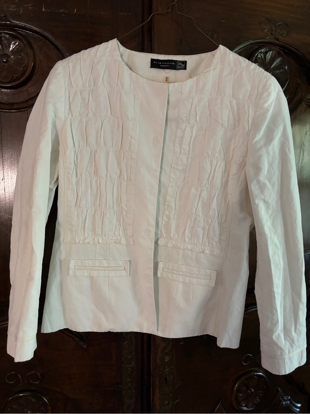 Elie Tahari White Textured Open-Front Blazer